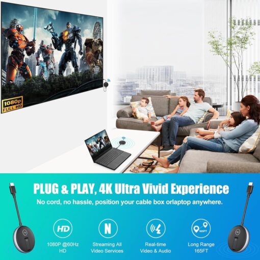 Wireless HDMI G9R Pro- One Transmitter and Four Receivers- Extender Kit, Wirelessly Simultaneous Expansion, 165FT/50M 5.8G/2.4G @60Hz, Plug and Play- Stream Video from Laptop to Multi-TVs/Monitors - Image 3