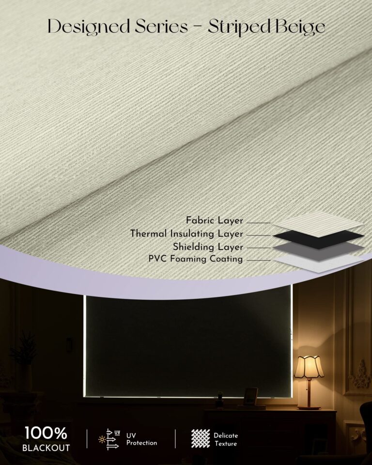 Graywind Smart Blackout Roller Shades Compatible with Alexa Google Textured Gleaming Fabric Rechargeable Motorized Blinds Cordless Remote Control Window Shades, Custom Size (Striped Beige) - Image 4