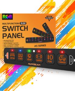 Auxbeam 6 Gang Slim Switch Panel RGB AS-R60 Automatic Dimmable Switch Panel with Toggle Momentary Pulsed LED Switch Pod Off Backlight 12-24V for Truck Offroad Car Boat Waterproof, 2-Year Warranty