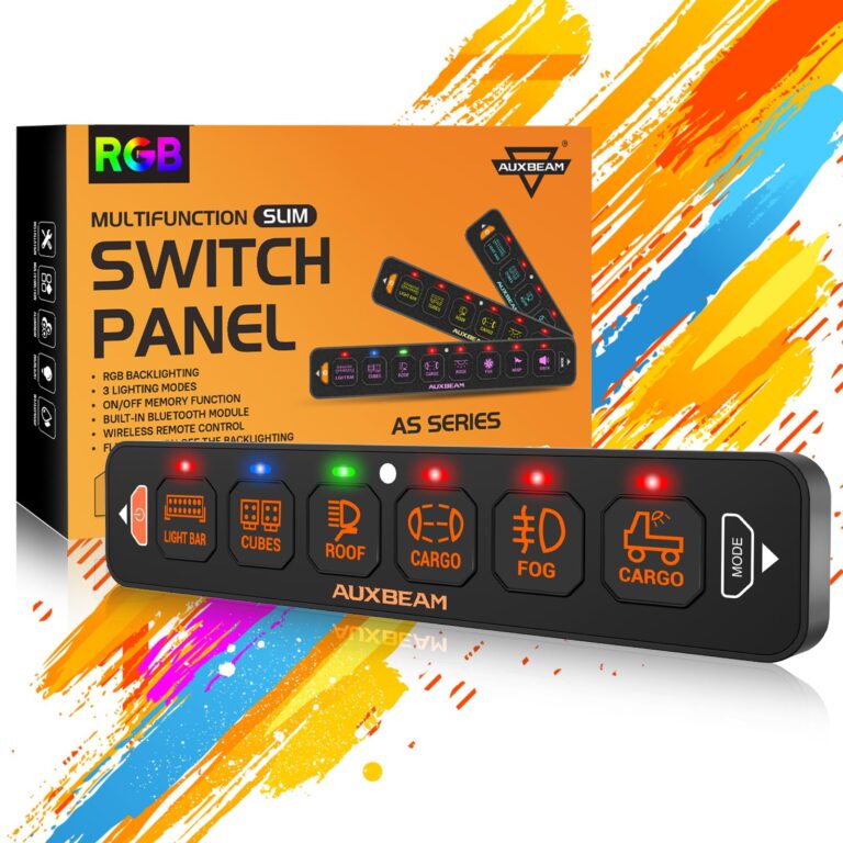 Auxbeam 6 Gang Slim Switch Panel RGB AS-R60 Automatic Dimmable Switch Panel with Toggle Momentary Pulsed LED Switch Pod Off Backlight 12-24V for Truck Offroad Car Boat Waterproof, 2-Year Warranty