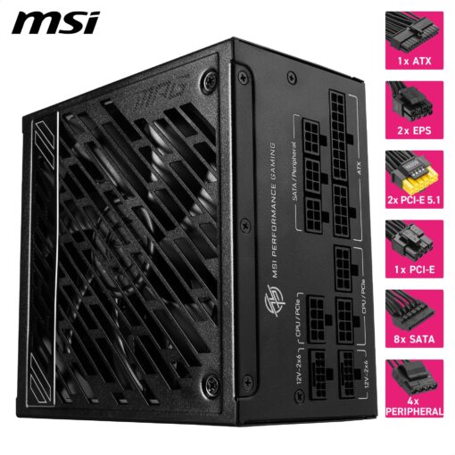 MSI MPG A1000GS PCIE5 ATX 3.1 Gaming Power Supply - Full Modular - 80 Plus Gold Certified 1000W - 100% Japanese 105°C Capacitors - ATX PSU - 10 Year Warranty - Image 4