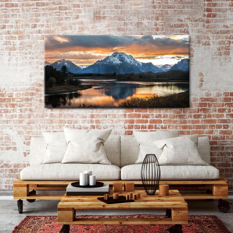 Mountain Wall Art for Living Room Sunset Nature Wall Decor National Park Poster Grand Teton Landscape Canvas Prints Picture Wyoming Painting Artwork for Bedroom Living Room Home Decoration 30x60” - Image 5