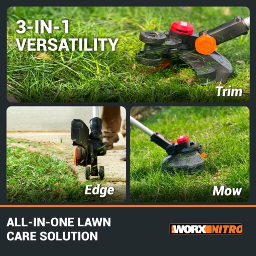 WORX 20V Power Share PRO 8.0AH Battery & Nitro 20V 13" 3-in-1 Cordless String Trimmer Edger Mini-Mower with Brushless Motor - Image 2