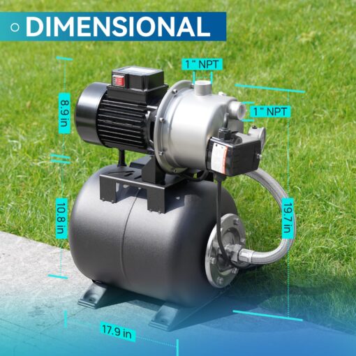 Aquastrong 1.6 HP Shallow Well Pump with Pressure Tank, NSF Certified, 1320 GPH, 115V, Stainless Steel Irrigation Pump, Automatic Water Booster Jet Pump for Home, Garden, Lawn - Image 2