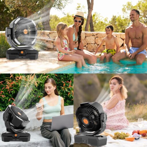 WESTTREE Battery Operated Large Airflow Fan,45000mAh Rechargeable Camping Cordless Fan with 360°Auto Oscillation & Timer, Queit Battery Powered Tent Fans Portable with RGBW Lights for Home X66 Black - Image 2