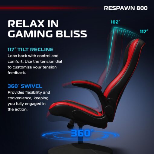 RESPAWN 800 Racing Style Gaming Rocker Chair, Rocking Gaming Chair, in Red RSP 800 BLK RED - Image 3