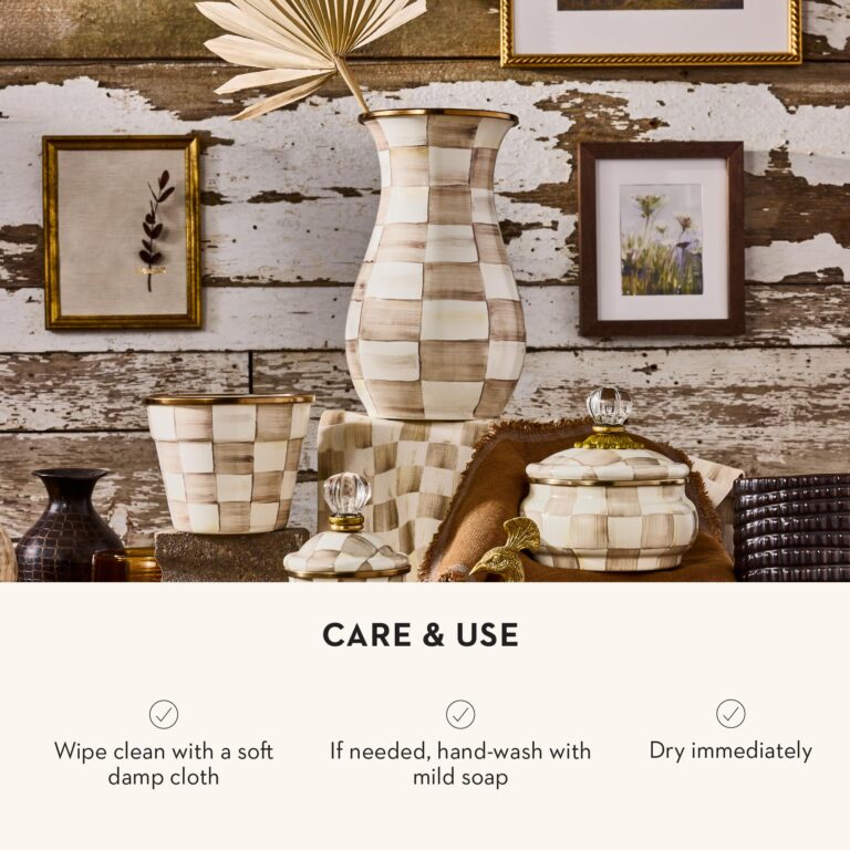MACKENZIE-CHILDS Tall Enamel Vase, Unique Flower Vase, Bouquet Vase Decor for Living Room, Brown-and-White Mocha Check - Image 3
