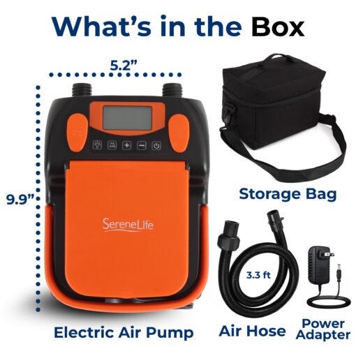 SereneLife Inflatable Paddle Board Pump Compressor - 16PSI High Pressure SUP Inflator - 12V DC Car Connector - Electric Air Pump for Paddle Boards, Boats, Rafts, Pool Toys - Deflation Function - Image 2