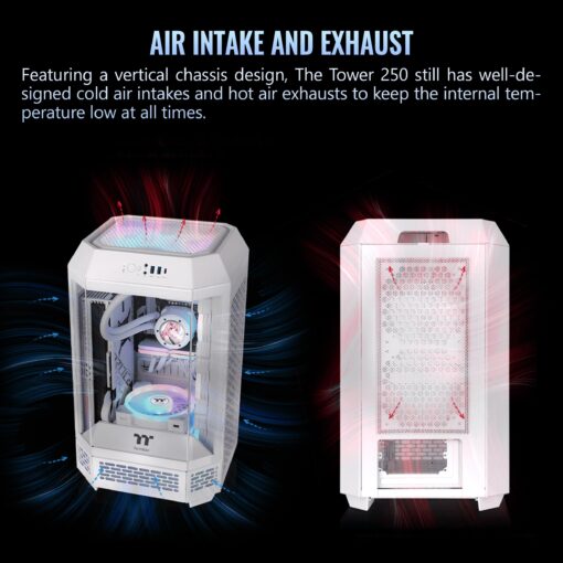 Thermaltake Tower 250 Snow Mini-ITX Mini Tower; 2x120mm CT Fans Included; 360mm Radiator Support; 360mm GPU Clearance; Dual Chamber; CA-1Z9-00S6WN-00 - Image 3