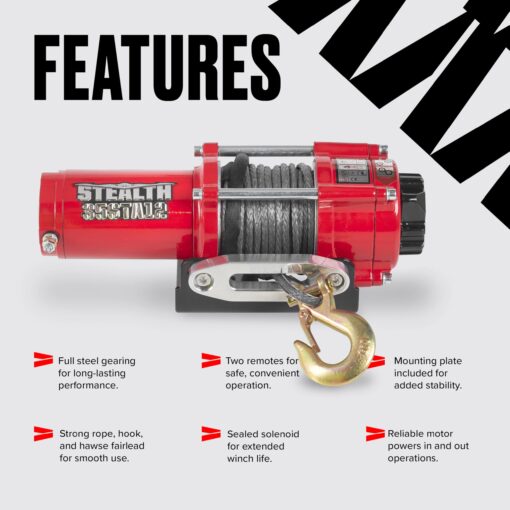 Stealth Winches 3500lb UTV ATV Winch, 12-Volt Electric Winch with 2 Wireless remotes with Synthetic Rope, Perfect for Off-Road Truck Towing Trailer Winch, Portable Winch, Mounting Plate, 12V Winches - Image 8