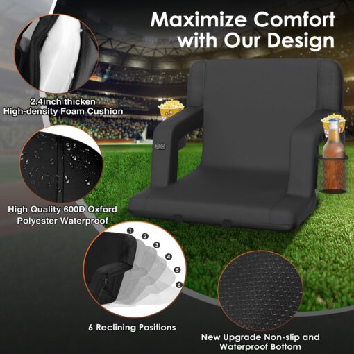 Suteck 2 pcs Dual-Sided Heated Stadium Seats for Bleachers with Back Support, 21" Portable Heated Bleacher Seat with Backrest, 3 Heat Levels, 5 Pockets – Ideal for Outdoor Stadiums and Events - Black - Image 5