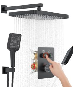 Thermostatic Shower System 13-Inch Rainfall Shower Head - 3 Setting Handheld Sprayer, Complete Bathroom Set with Faucet Mixer Trim Kit & Valve Matte Black