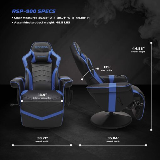 RESPAWN 900 Gaming Recliner - Video Games Console Recliner Chair, Computer Recliner, Adjustable Leg Rest and Recline, Recliner with Cupholder, Reclining Gaming Chair with Footrest - Blue - Image 2