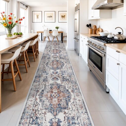 Washable 3x18 Hallway Runner Rug: Vintage Low Pile Soft Kitchen Entry Runner Long Non-Shedding Distressed Carpet for Living Room Dining Room Non Slip Thin Floor Mat for Bathroom Bedroom (3X18, Brick) - Image 6