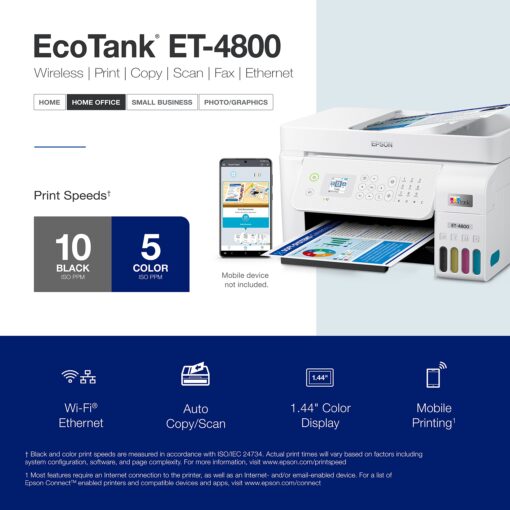 Epson EcoTank ET-4800 Wireless All-in-One Cartridge-Free Supertank Printer with Scanner, Copier, Fax, ADF and Ethernet (Renewed) - Image 3