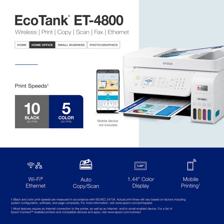 Epson EcoTank ET-4800 Wireless All-in-One Cartridge-Free Supertank Printer with Scanner, Copier, Fax, ADF and Ethernet – Ideal-for Your Home Office, White - Image 3