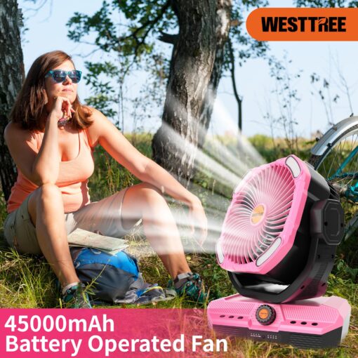 WESTTREE Battery Operated Large Airflow Fan,45000mAh Rechargeable Camping Cordless Fan with 360°Auto Oscillation & Timer, Queit Battery Powered Tent Fans Portable with RGBW Lights for Home X66 Pink - Image 7