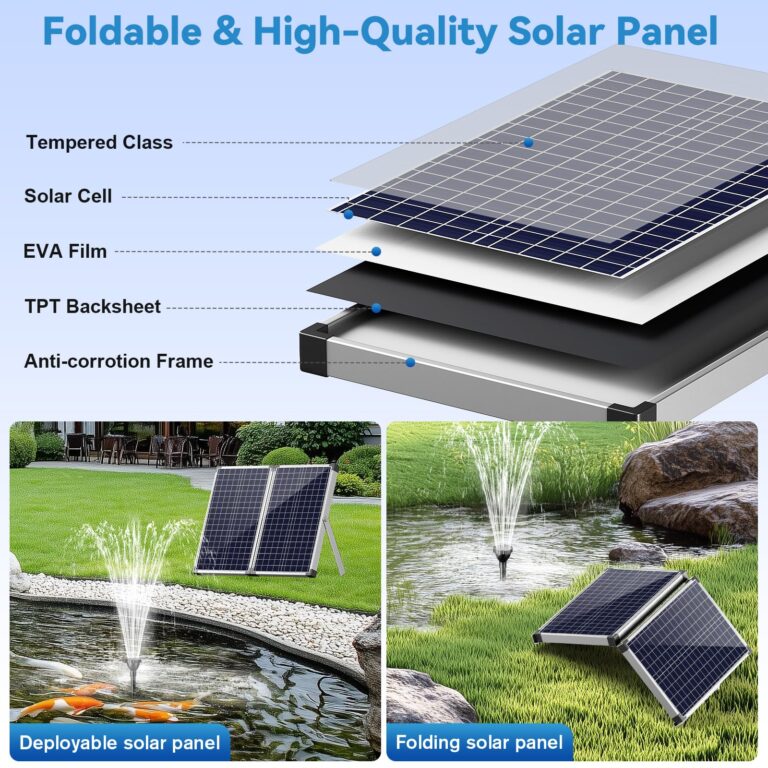 POPOSOAP 55W Solar Fountain Pump for Outdoor Pond, 480GPH Solar Pond Pump with Dry-Run Protection, Solar Powered Water Pump with PVC Tubing, 17Ft Cord for Ponds, Garden, Waterfall, Hydroponics - Image 9