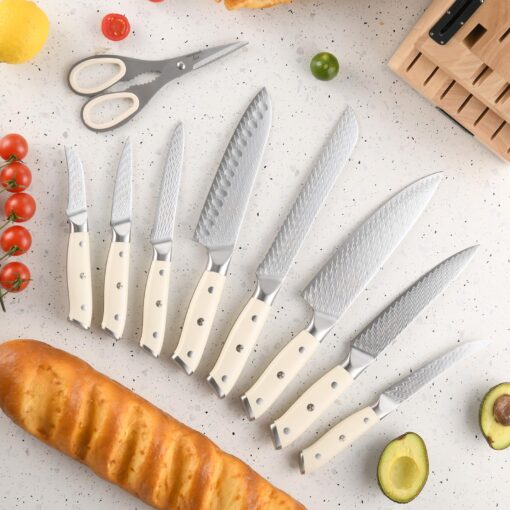 NANFANG BROTHERS Knife Set, 19-Piece Damascus Kitchen Knife Set with Block, ABS Ergonomic Handle for Chef Knife Set, Knife Sharpener and Kitchen Shears, Knife Block Set - Image 5
