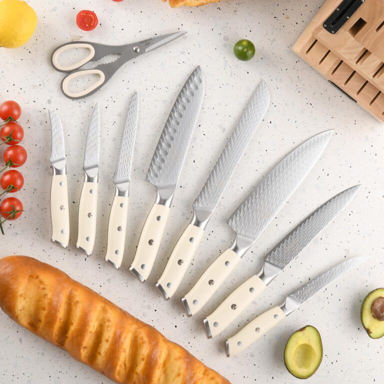 NANFANG BROTHERS Knife Set, 19-Piece Damascus Kitchen Knife Set with Block, ABS Ergonomic Handle for Chef Knife Set, Knife Sharpener and Kitchen Shears, Knife Block Set - Image 5