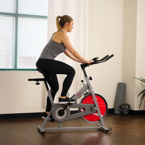 Sunny Health & Fitness Spin Bike Indoor Cycling Exercise Spinning Bike, silver (SF-B1001S) - Image 4