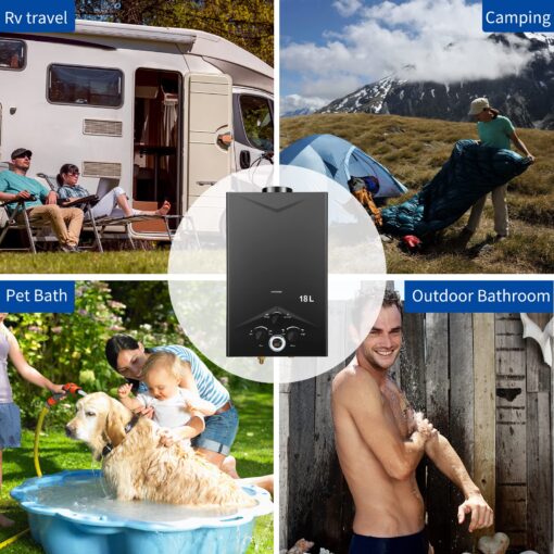 forimo Tankless Water Heater 4.74GPM 18L Outdoor Portable GasHot Water Heater Instant Propane Water Heater with Digital Display Multi-Protection for Camping Trips Boat Cabins, Black - Image 2