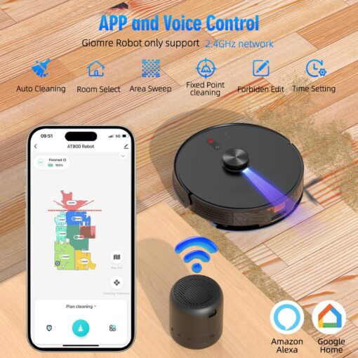 Giomre 3-in-1 Robot Vacuum and Mop Combo, Self Emptying Station for 60 Days, Robotic Vacuum Cleaner with LiDAR Navigation & Max Strong 5000Pa Suction, 2.4G WiFi/Alexa/App Control, Self-Charging Base - Image 5