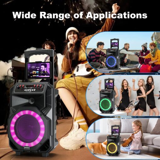 Karaoke Machine with 2 Wireless Microphones, Rolling Wheels, and Trolley – 8800mAh Portable Bluetooth Speaker, PA System with Lights, Adjustable Bass/Treble/Echo for Parties, Indoor and Outdoor Use - Image 4