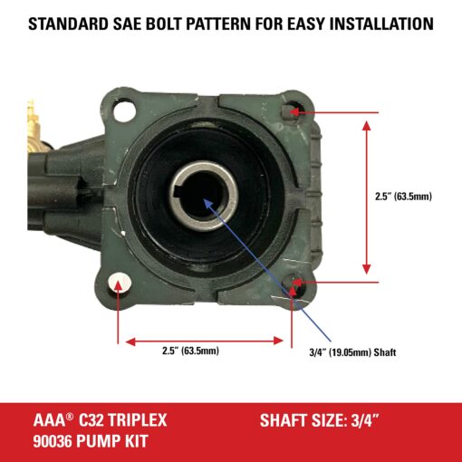 AAA 90036 Horizontal Triplex Plunger Replacement Pressure Washer Pump Kit, 3200 PSI, 2.8 GPM, 3/4" Shaft, Includes Hardware and Siphon Tube, for Industrial Gas Powered Machines, Black - Image 5