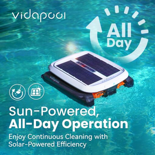 Vidapool Solar Powered Automatic Robotic Pool Skimmer Cleaner,Solar Pool Surface Cleaner Dual Mode with Obstacle Avoidance Daytime ＆ Overnight Continuous Cleaning Ideal for All Swimming Pool-White - Image 6