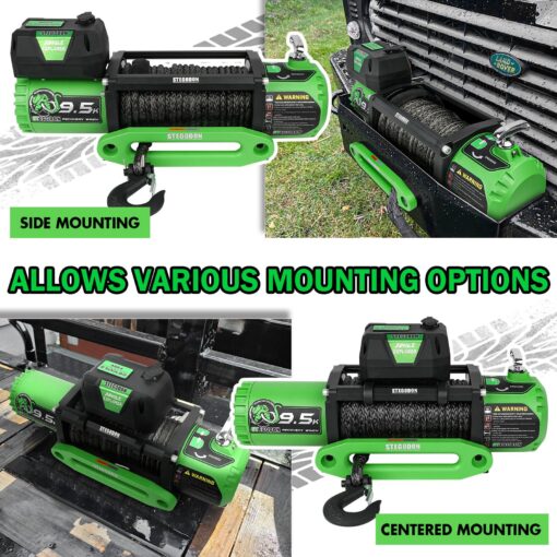 STEGODON Winch 9500lb Electric Winch 12V Winch with Synthetic Rope Car Trailer Winch with Green Hawse Fairlead Wireless Remote and Wired Handle for Truck SUV Jeep - Image 6