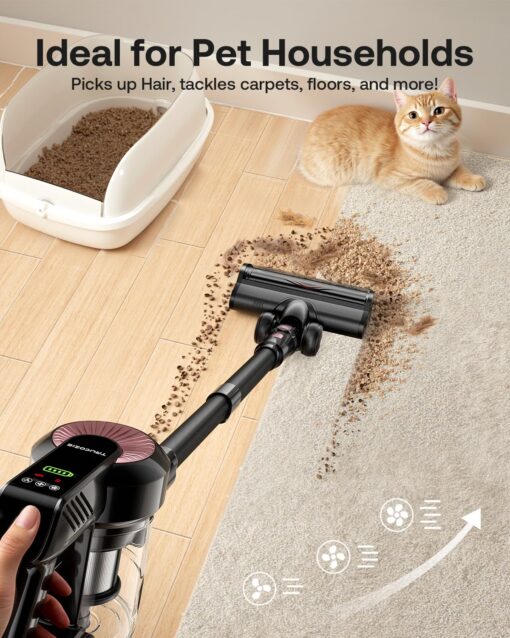 Cordless Vacuum Cleaner, 40Kpa 45Mins Vacuum Cleaners for Home, 8-in-1 Lightweight Stick Vacuum with Powerful Suction, Anti-tangle Wireless Vacuum for Carpet, Tile, Pet Hair, Hardwood Floors, Black - Image 6