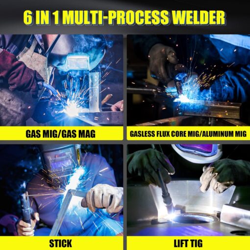 HIZONE 140A MIG Welder, 6 in 1 Gas MIG/Gas MAG/Gasless Flux Core/Stick/Lift TIG/Aluminum Welding Machine Large LED Display 120V/240V Multi Process Welder - Image 7