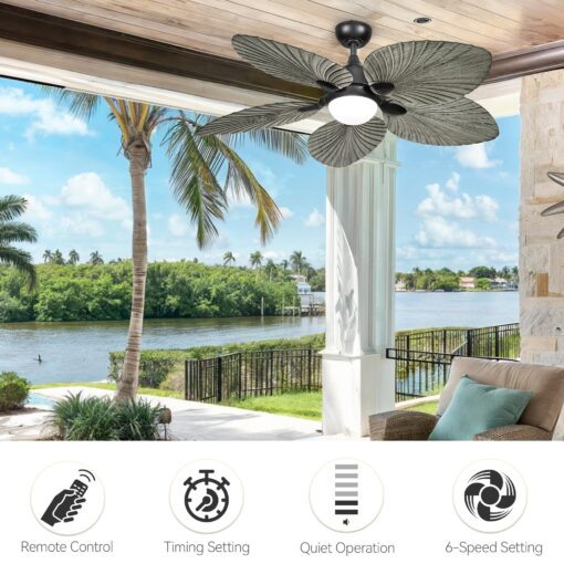 DWVO 52" Tropical Ceiling Fan with Light & Remote, LED Tri-Color Temperature, 5 Blade Ceiling Fans Reversible 6 Speeds w/Quiet DC Motor for Bedroom, Living Room, Dining Room, Patio - Image 4