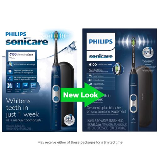 Philips Sonicare ProtectiveClean 6100 Rechargeable Electric Toothbrush, with Pressure Sensor, 3 Cleaning Modes, SmarTimer and QuadPacer, 14-Day Battery Life, Travel Case, Navy Blue, Model HX6871/49 - Image 3