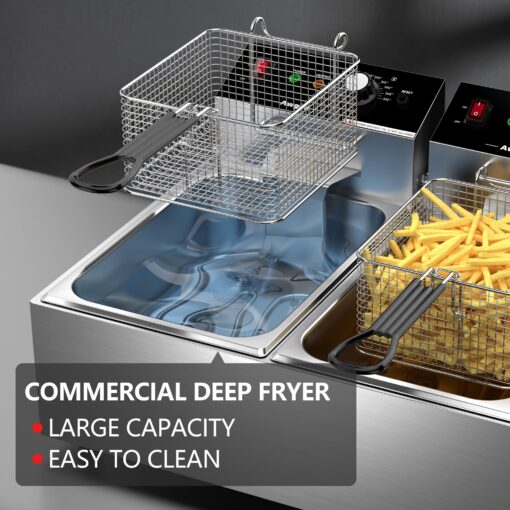 Commercial Deep Fryer with Baskets Stainless Steel Double Deep Fryer with 2 Baskets Capacity 10L X 2(21.3QT) Electric Countertop Fryer for Restaurant and Home Use, 110V 3400W - Image 8