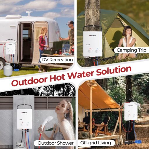 CAMPLUX 5L 1.32 GPM Outdoor Portable Propane Gas Tankless Water Heater With 1.2 GPM Water Pump - Image 9
