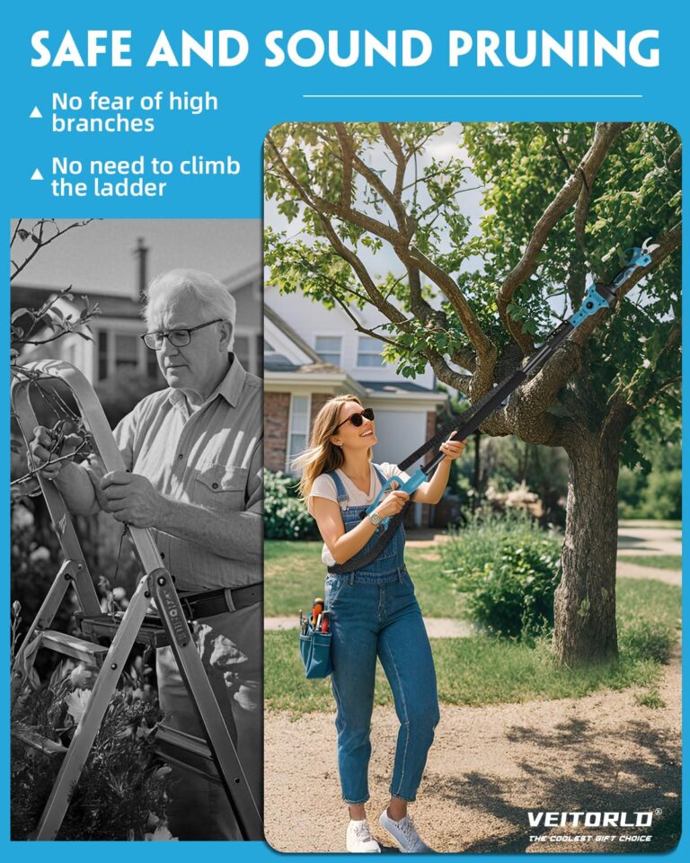 VEITORLD 2-IN-1 Cordless Electric Pole Pruning Shears, 15ft Reach, 1.2" Cutting Diameter, Battery Powered with 2x 2000mAh, Brushless Motor for Efficient Garden Tree Trimming, Branch Cutting（Blue） - Image 6