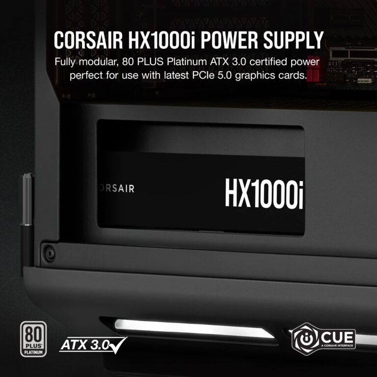 Corsair HX1000i Fully Modular Ultra-Low Noise ATX Power Supply - ATX 3.0 & PCIe 5.0 Compliant - Fluid Dynamic Bearing Fan - CORSAIR iCUE Software Compatible - 80 Plus Platinum Efficiency - Black - Image 8
