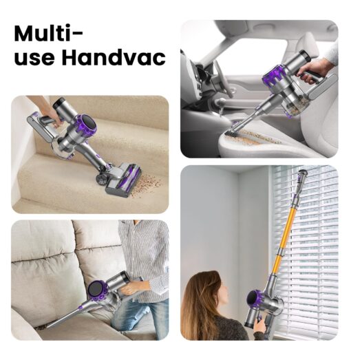 UML0 S3 Cordless Vacuum Cleaner, 45kPa Powerful Stick Vacuum, LED Display, 55-Min Runtime Rechargeable Cordless Vacuum, Free-Standing, Vacuum Cleaners for Home Pet Hair Carpet Hard Floor (Purple) - Image 3