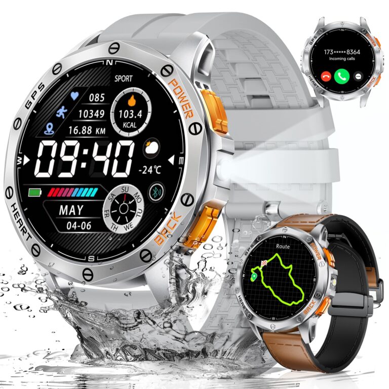 LIGE GPS Military Smart Watch for Men, LED Flashlight/Compass/45 Days Battery/IP68 Waterproof 1.43'' AMOLED Smartwatch, 100+ Sports Modes Fitness Smart Watch, Rugged Smart Watch for Android iOS
