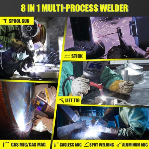 HIZONE 200A MIG Welder, 8 in 1 Aluminum/Copper/Gas MIG/Gasless Flux Core MIG/Stick/Lift TIG/Spot Welding/Spool Gun Compatible Welding Machine, Large LED Display, 120V/240V Multi Process Welder - Image 7