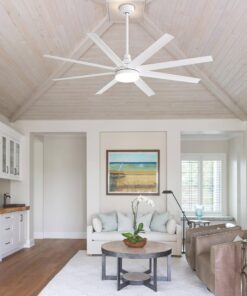 Breezary 65 Inch Ceiling Fan with Light and Remote, 8-Blade, Reversible DC Motor, 6-Speed, Timer, Industrial Ceiling Fans with Led Light Chandelier for Bedroom Office (White)