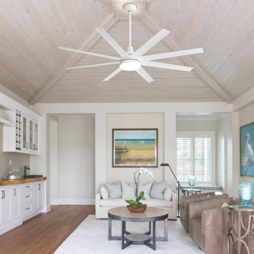 Breezary 65 Inch Ceiling Fan with Light and Remote, 8-Blade, Reversible DC Motor, 6-Speed, Timer, Industrial Ceiling Fans with Led Light Chandelier for Bedroom Office (White)