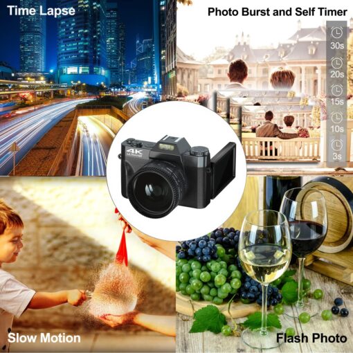 Acuvar 4K 56MP Digital Camera Kit for Photography, Vlogging for YouTube w/Flip Screen, WiFi, Wide Angle Lens, Filters, 2X 64GB Micro SD Cards, 50" Tripod, Case, Card Reader, Microphone, LED & More - Image 7