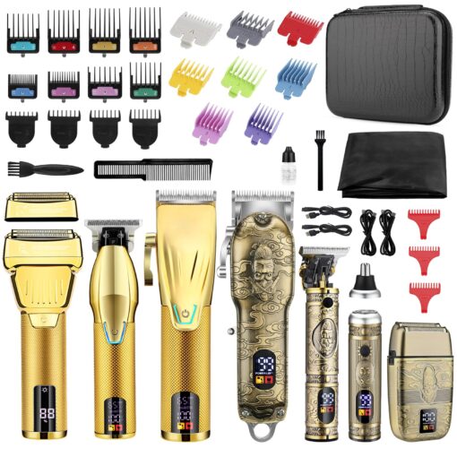 Hair Clippers for Men Professional，Clippers and T-Blade Trimmers Set，Electric Razor Shavers Hair Trimmer Kit Hair Clippers for Men Professional，Nose Hair Beard Trimme