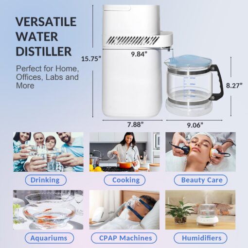 Smart Water Distiller for Home - 1.1 Gal Countertop Distilled Water Maker Machine with Real-time Monitoring for Distilling, 750W Home Distiller Maker Purifier with 4L Glass Container for Table Office - Image 3