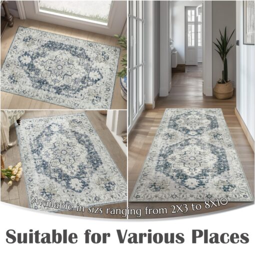 jinchan Area Rug 8x10 Washable Living Room Rug Vintage Soft Indoor Large Floor Cover Retro Distressed Mat Accent Lightweight Non-Slip Thin Carpet for Kitchen Bathroom Bedroom Grey - Image 7