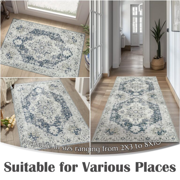 jinchan Area Rug 8x10 Washable Living Room Rug Vintage Soft Indoor Large Floor Cover Retro Distressed Mat Accent Lightweight Non-Slip Thin Carpet for Kitchen Bathroom Bedroom Grey - Image 7