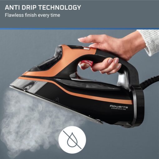 Rowenta, Iron, Steam Force Pro Stainless Steel Soleplate Steam Iron for Clothes, 400 Microsteam Holes, Professional Results, 1850 Watts, Auto-off, Ironing, Copper Clothes Iron DW9540 - Image 3